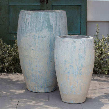 Tamarack Planter - Vicolo Bianco - S/2 on concrete in the backyard