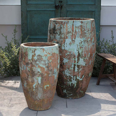 Tamarack Planter - Vicolo Vecchio - S/2 on concrete in the backyard