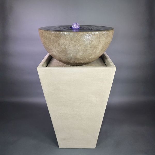Tapered Zen Fountain, Large against gray background.