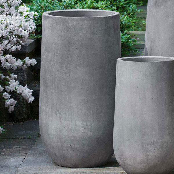 Telluride Planter, Medium in Grey in the backyard