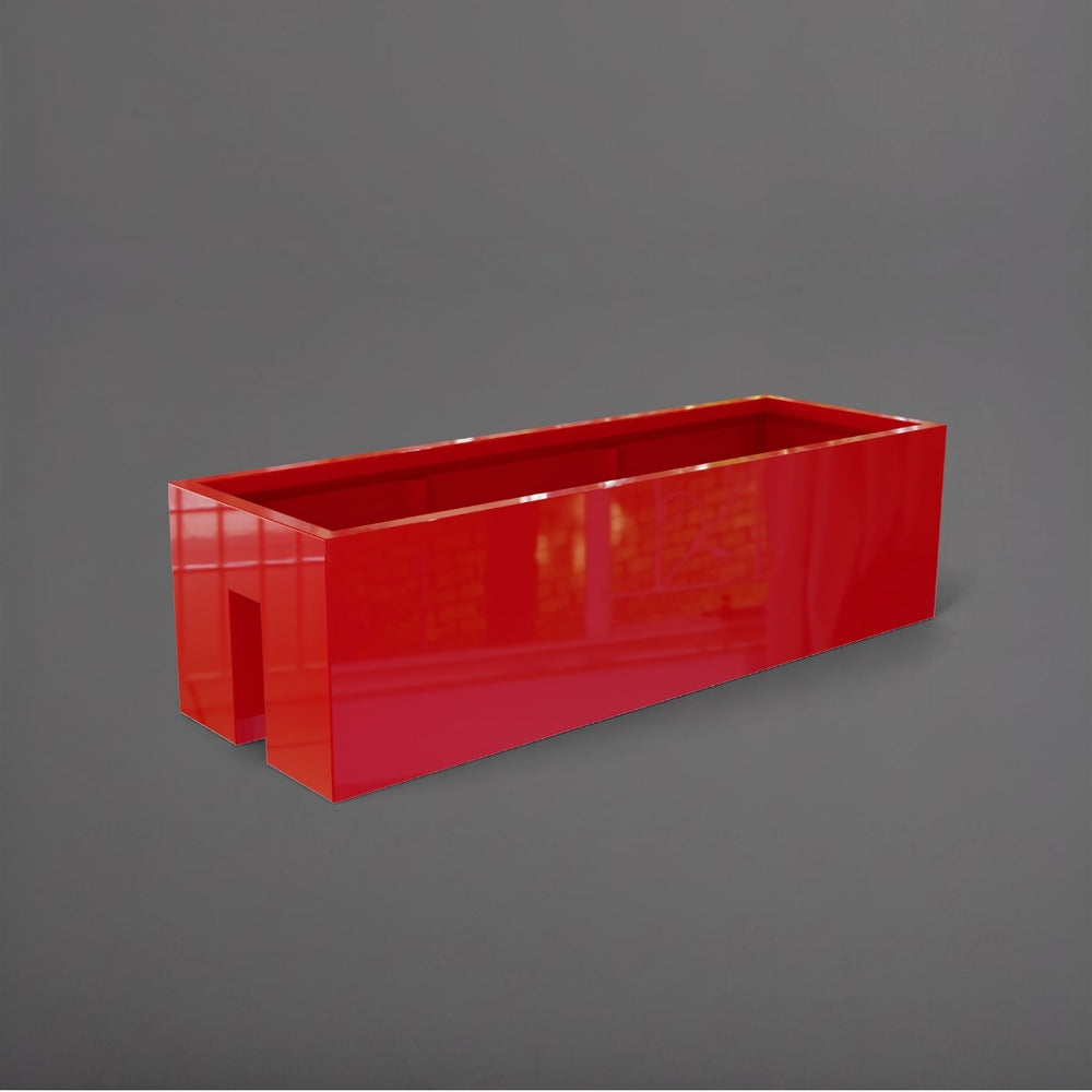 Tiergarden Railing Fiberglass Planter in gloss red against gray background.