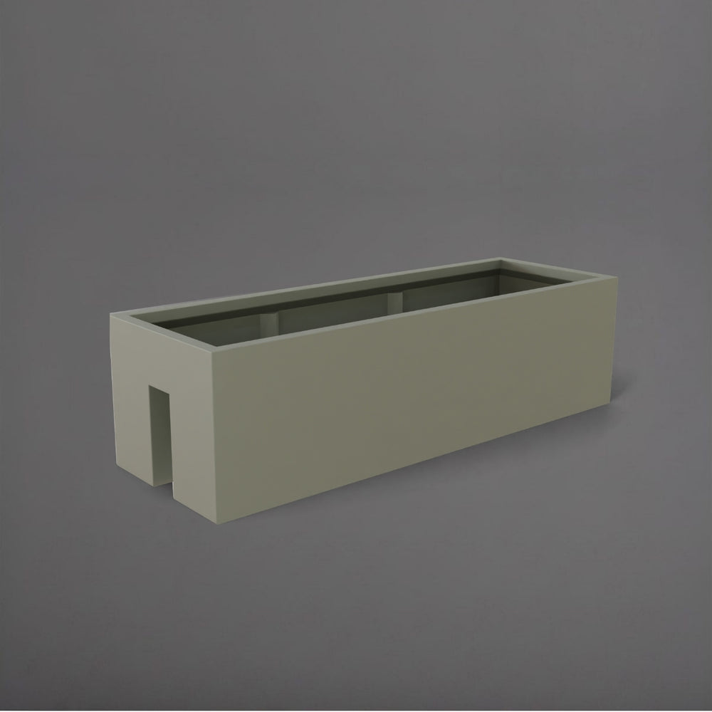 Tiergarden Railing Fiberglass Planter in satin beige against gray background.