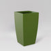 Toulan Tall Tapered Square Fiberglass Planter in satin green against gray background.