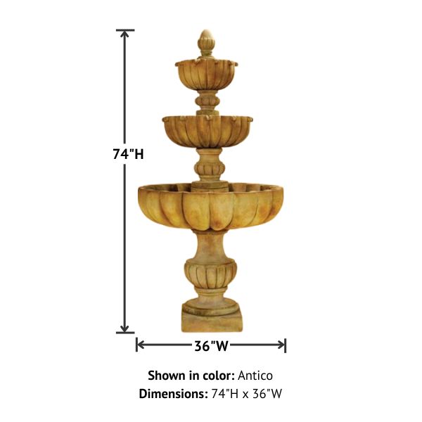 Urbino Grande Tall Three Tier Fountain with product details.