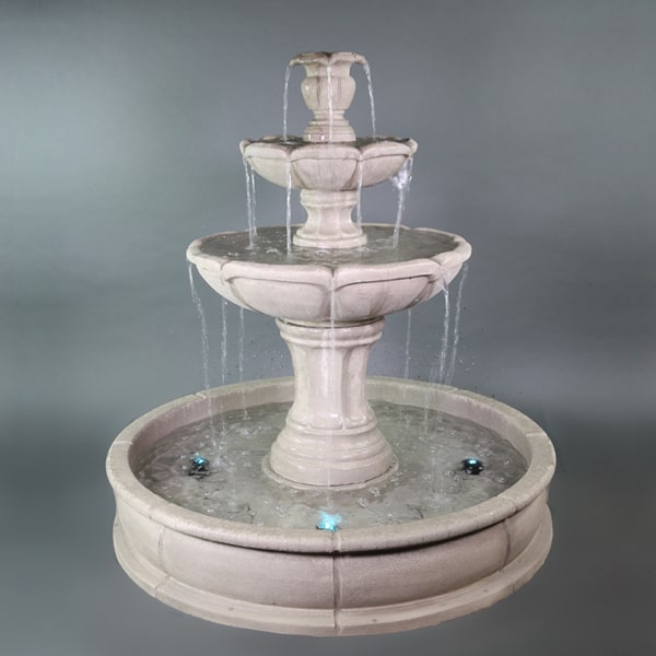 Velia Three Tier Pond Fountain in action against gray background.