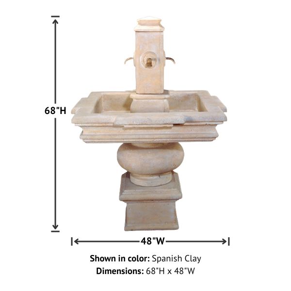 Versilia Fountain for spouts against white background with product details.