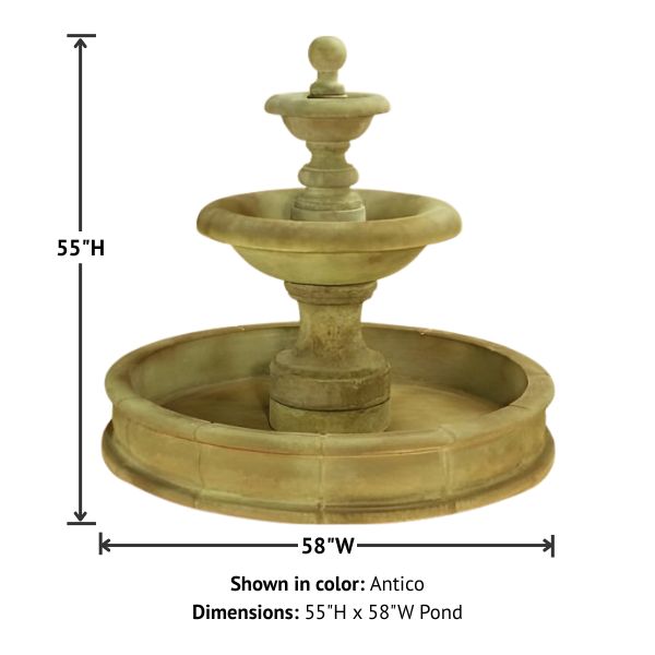 Villa Santini Two Tier Pond Fountain, Short with product details.