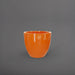 Wannsee Extra Large Round Fiberglass Planter in gloss tangerine against gray background.