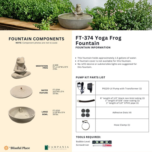 Yoga Frog Fountain info sheet.