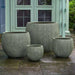 York Planter, Extra Small - Verdigris Lite on concrete in the backyard