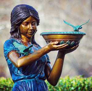 Bronze Girl with Birdbath Fountain Sculpture | Metropolitan Galleries | SRB48514
