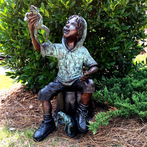 Bronze Boy on Bucket with Frog Sculpture | Metropolitan Galleries | SRB706761