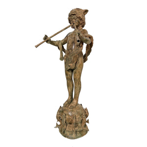 Bronze Boy with Pipes on Fish Base Fountain | Metropolitan Galleries | SRB991628-SG