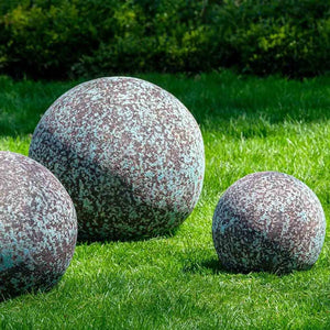 Angkor Spheres - Verdigris - Set of 3 on grass in the backyard
