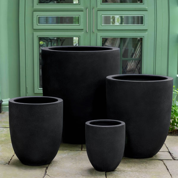 Bradford Planter, Extra Large - Onyx Black Lite - S/1 on concrete against green door