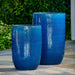 Cole Planter - Cerulean Blue - S/2 on concrete in the backyard