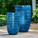 Logis Planter, Tall - Cerulean Blue - S/2 on concrete in the backyard