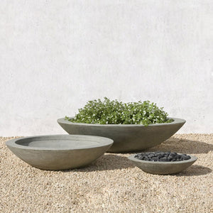 Low Zen Bowl Planter, Large on gravel against cream wall