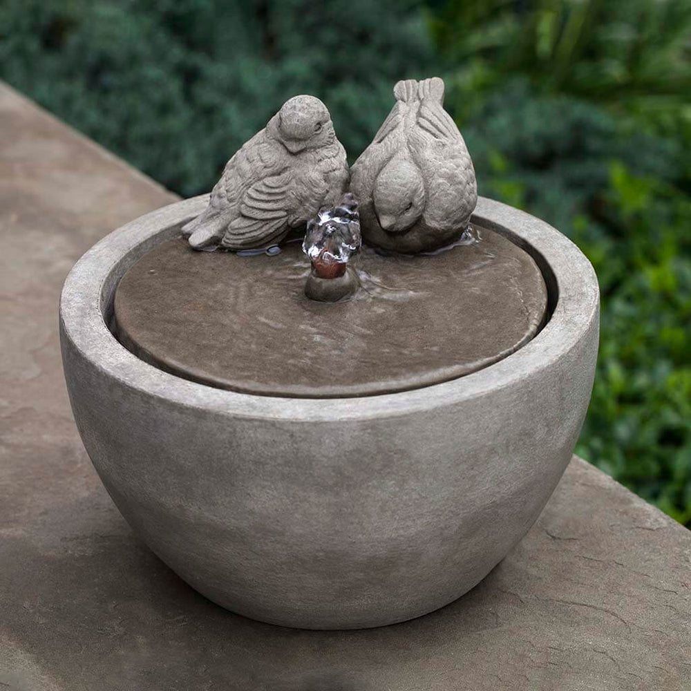 M-Series Bird Fountain on concrete in the backyard