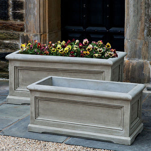 Orleans Window Box Planter, Large filled with flowers beside an empty planter 