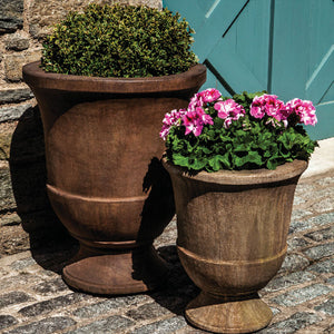 Pascal Urn, Large filled with plants beside a planter filled with flowers