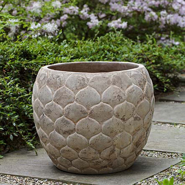 Pina Planter - Antico Terra Cotta - S/3 on concrete in the backyard