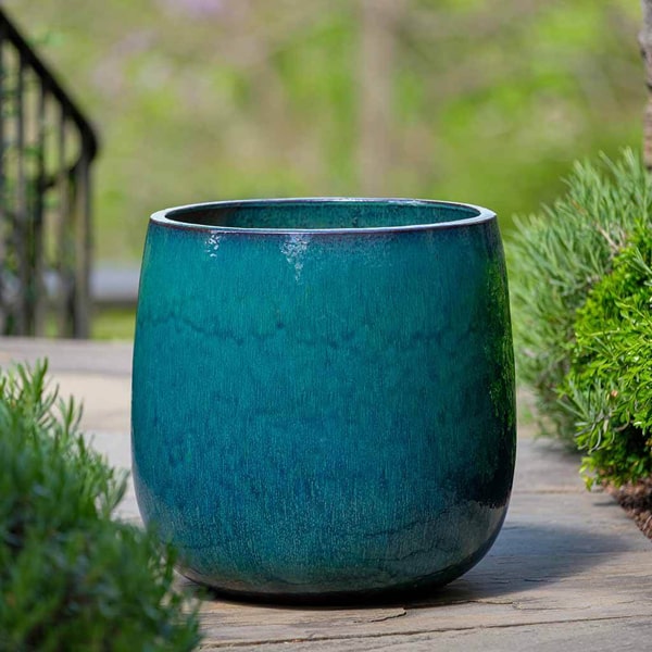 Potrero Planter - Indigo Rain - S/3 on concrete in the backyard