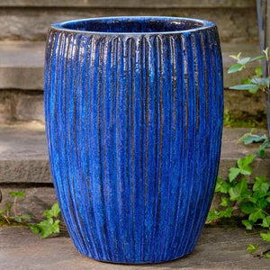 Riva Planter Riviera Blue S/2 on concrete stairs in the backyard
