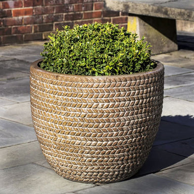 Sisal Weave Planter Set of 3 Cafe Au Lait filled with plants in the backyard