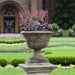 Smithsonian Foliated Scroll Urn on stone in the backyard