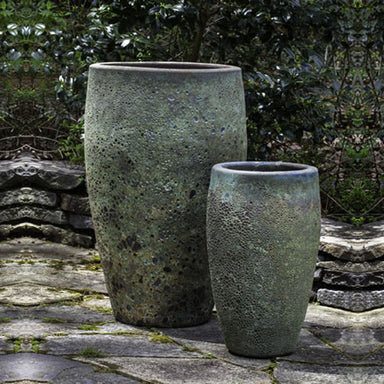 Ta Som Planter - Angkor Green Mist - Set of 2 on concrete in the backyard