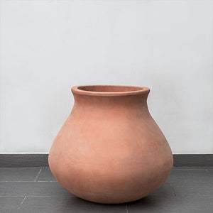 Venasque Jar Planter - Terra Cotta - S/1 on concrete against light gray wall